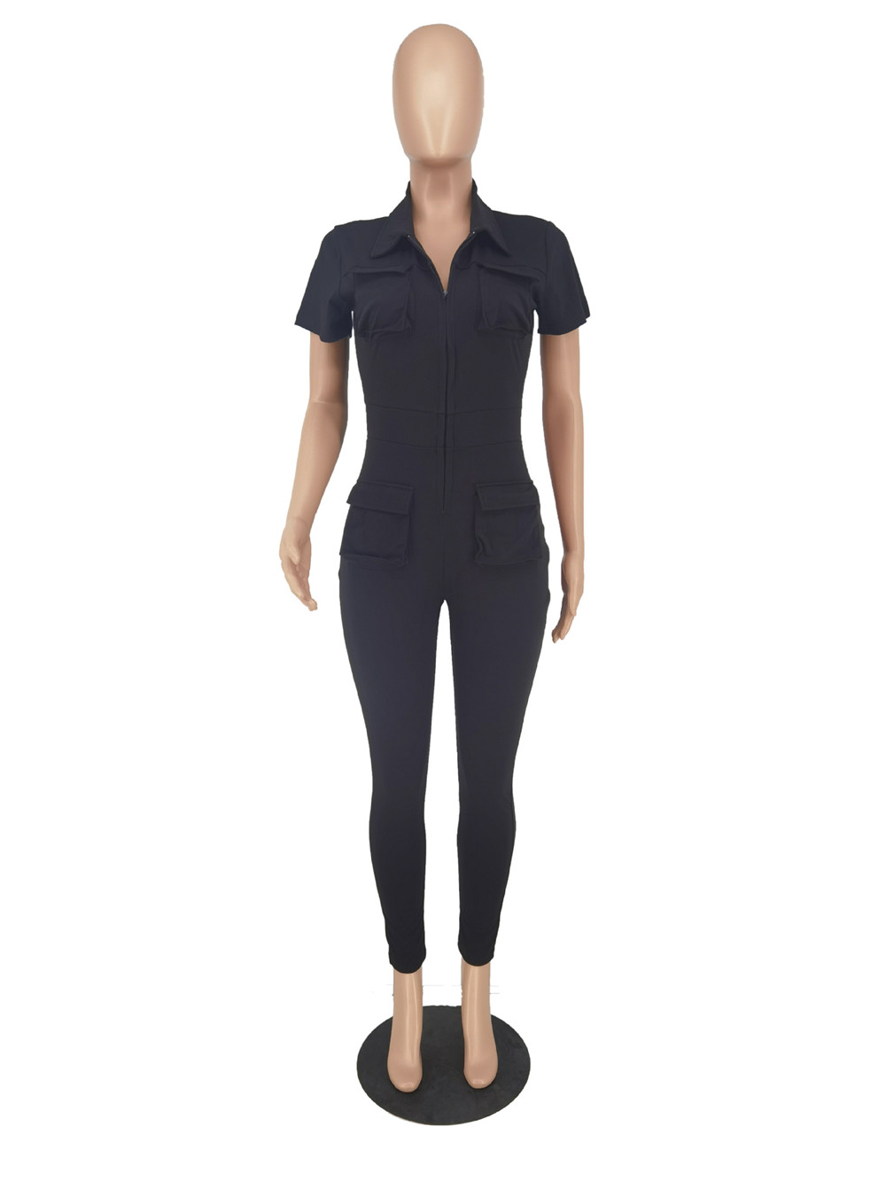 Wholesale Jumpsuits Women Short Sleeve Rompers Spring Summer Clothes Casual Solid Zipper Jumpsuits One Piece Overalls Solid Cargo Pants Bulk Items 833
