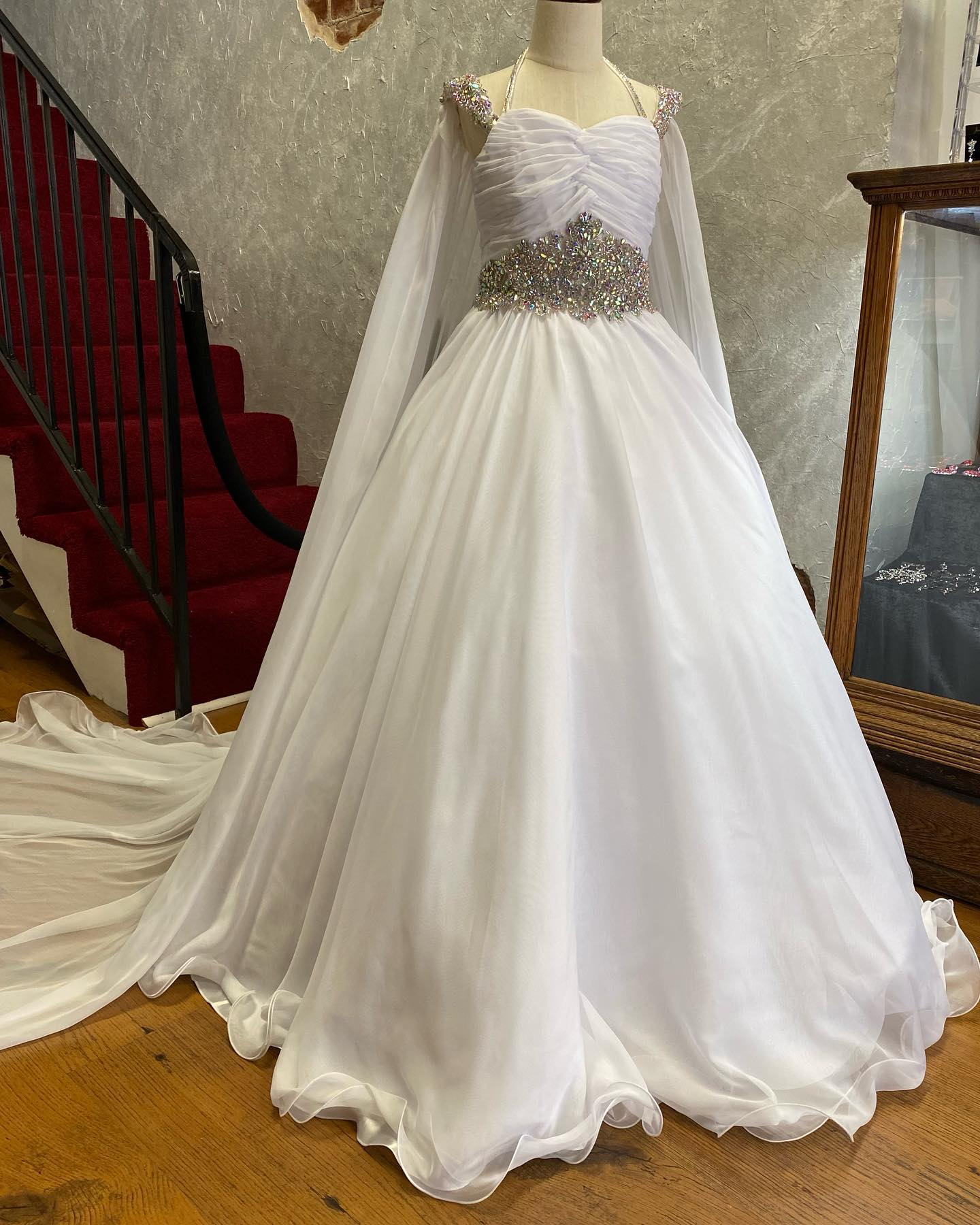 Periwinkle Girl Pageant Dress 2023 Off-Shoulder Cape Crystals Chiffon Little Kid Birthday Formal Party Gown Infant Toddler Teens Preteen Tiny Young Ju