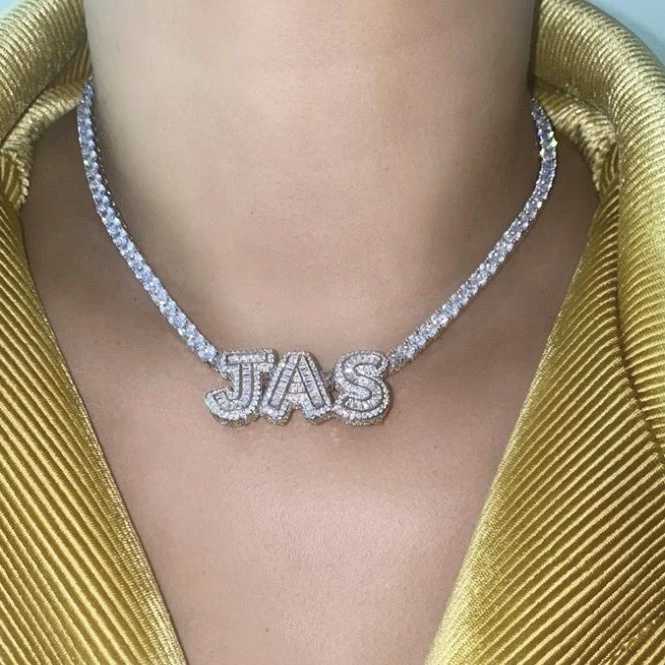 Name Pendant Necklace Iced Out Diamond Custom Name Gold Plated Necklace