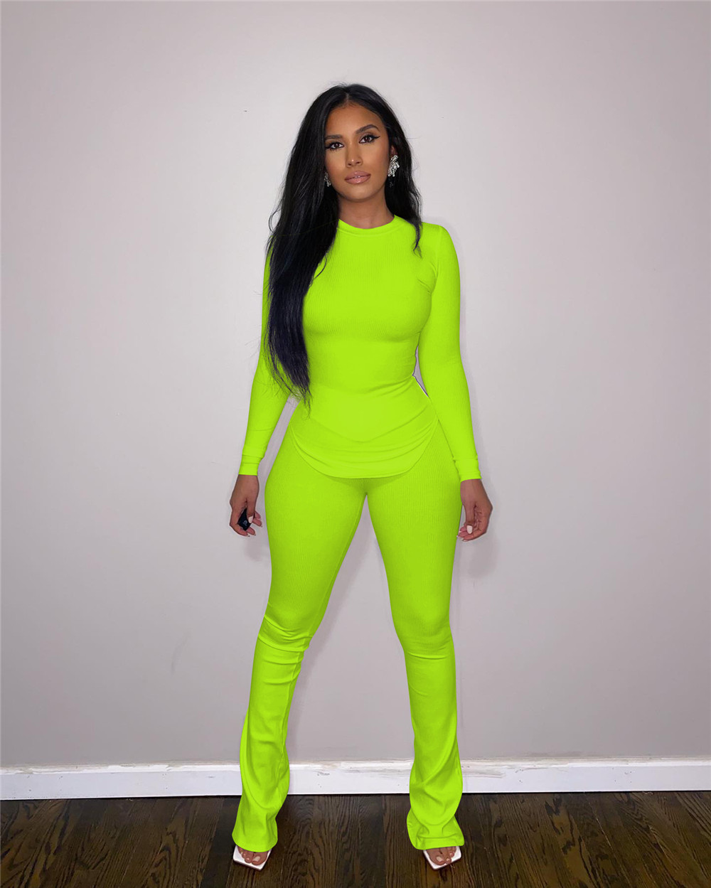 Fall Winter Outfits Women Ribbed Tracksuits Long Sleeve Pullover Shirt Top and Pants Two Piece Sets Outwork Outfits Casual Sports suits Sporswear 8534