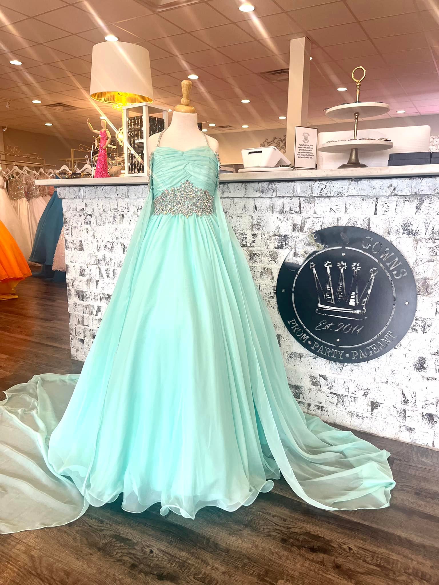Periwinkle Girl Pageant Dress 2023 Off-Shoulder Cape Crystals Chiffon Little Kid Birthday Formal Party Gown Infant Toddler Teens Preteen Tiny Young Ju