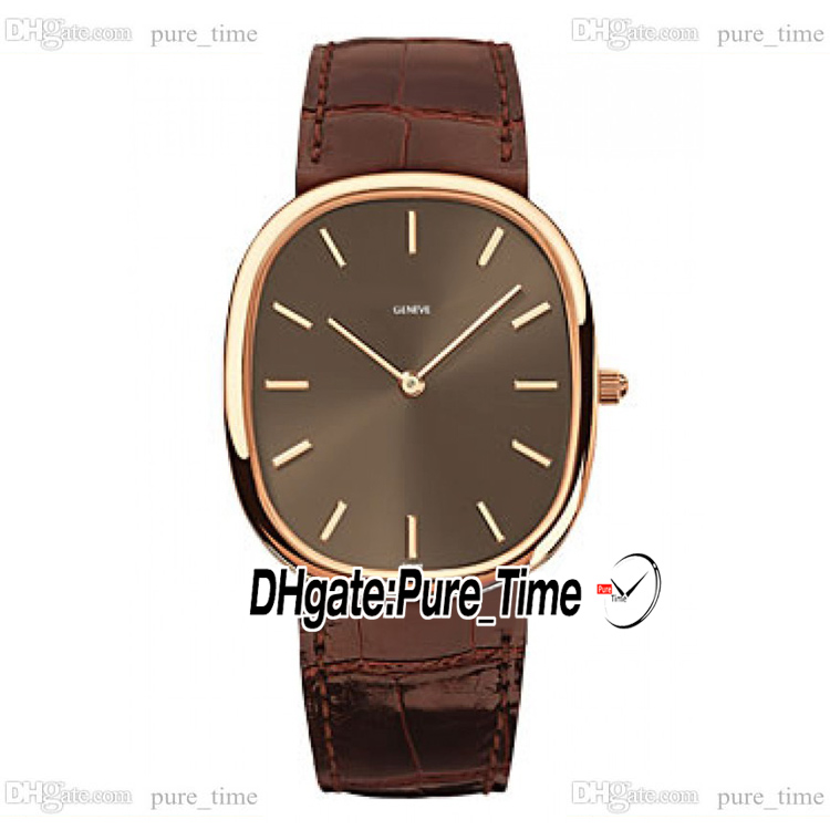 35.6mm Golden Ellipse 9015 Automatic Mens Watch 3738/100R-001 Brown Dial Rose Gold Case Stick Markers Brown Leather Strap Gents Watches PureTime PTPP E261E 1