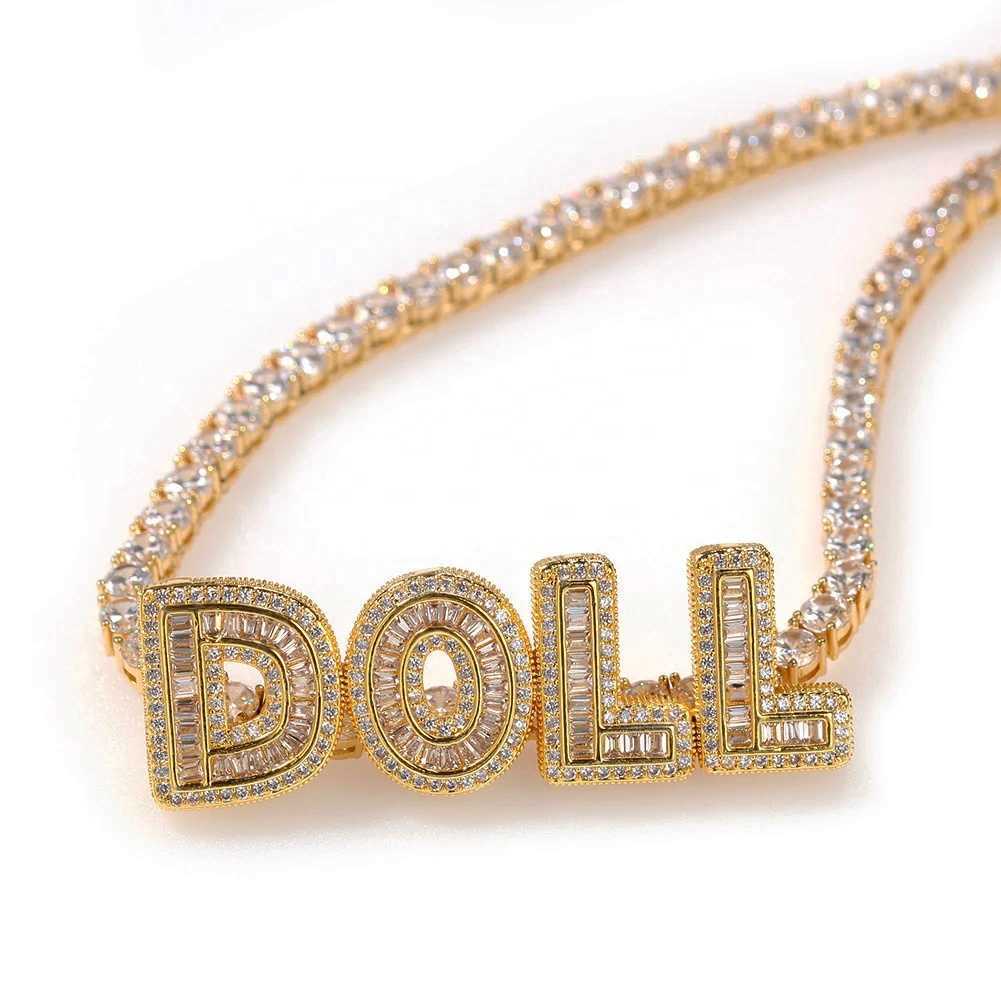 Name Pendant Necklace Iced Out Diamond Custom Name Gold Plated Necklace