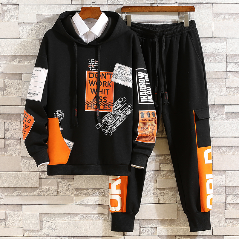 Men's Tracksuits Fashion Set Korean Style Spring Autumn Elastic Waist Trousers Long sleeve Pullover Sweatshirt Casual Men Clothing s 230106