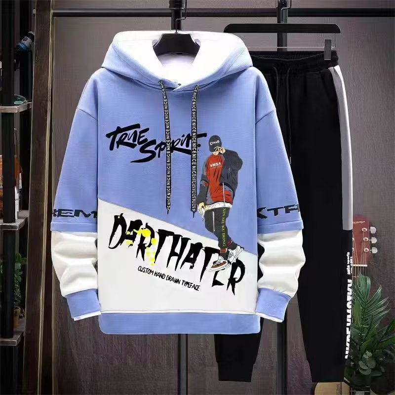 Men's Tracksuits Fashion Set Korean Style Spring Autumn Elastic Waist Trousers Long sleeve Pullover Sweatshirt Casual Men Clothing s 230106