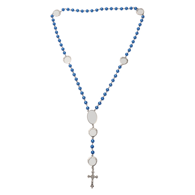 4 colors Sublimation necklace Heat Transfer Pendant Rosary bead Necklace Cross Jesus Metal Pendants for DIY