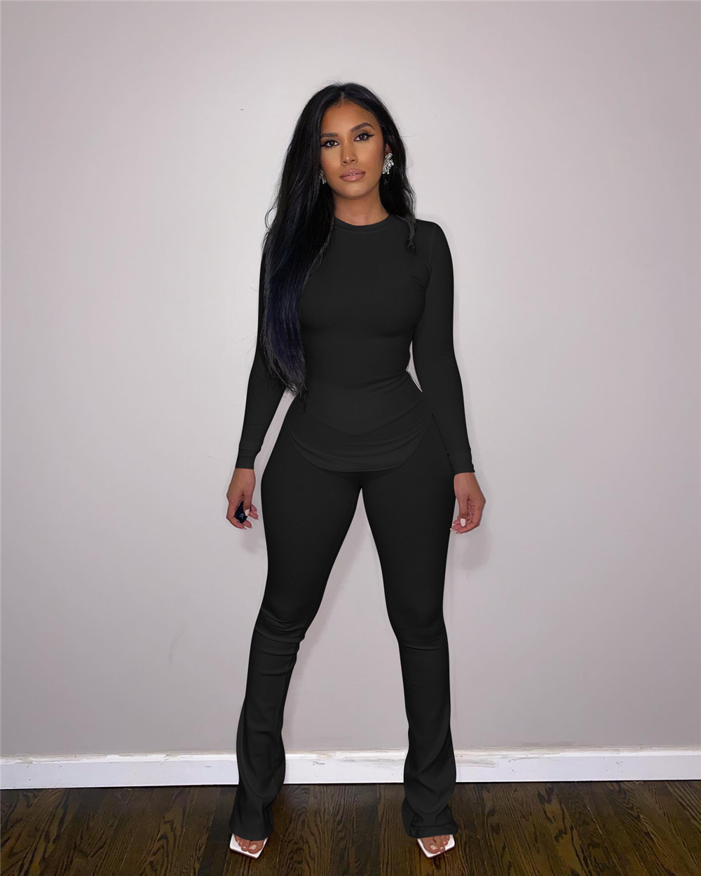 Fall Winter Outfits Women Ribbed Tracksuits Long Sleeve Pullover Shirt Top and Pants Two Piece Sets Outwork Outfits Casual Sports suits Sporswear 8534