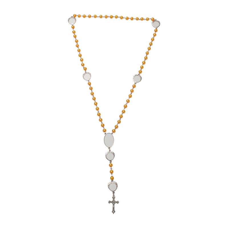 4 colors Sublimation necklace Heat Transfer Pendant Rosary bead Necklace Cross Jesus Metal Pendants for DIY