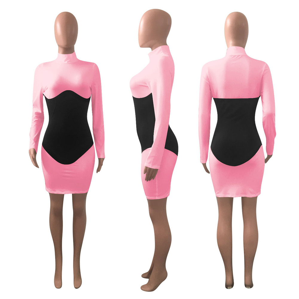Autumn Dresses Women Fall Winter Long Sleeve Dress Plus Size 2XL Casual Patchwork Skirts Sexy Skinny Bodycon Dress Party Wear Streetwear