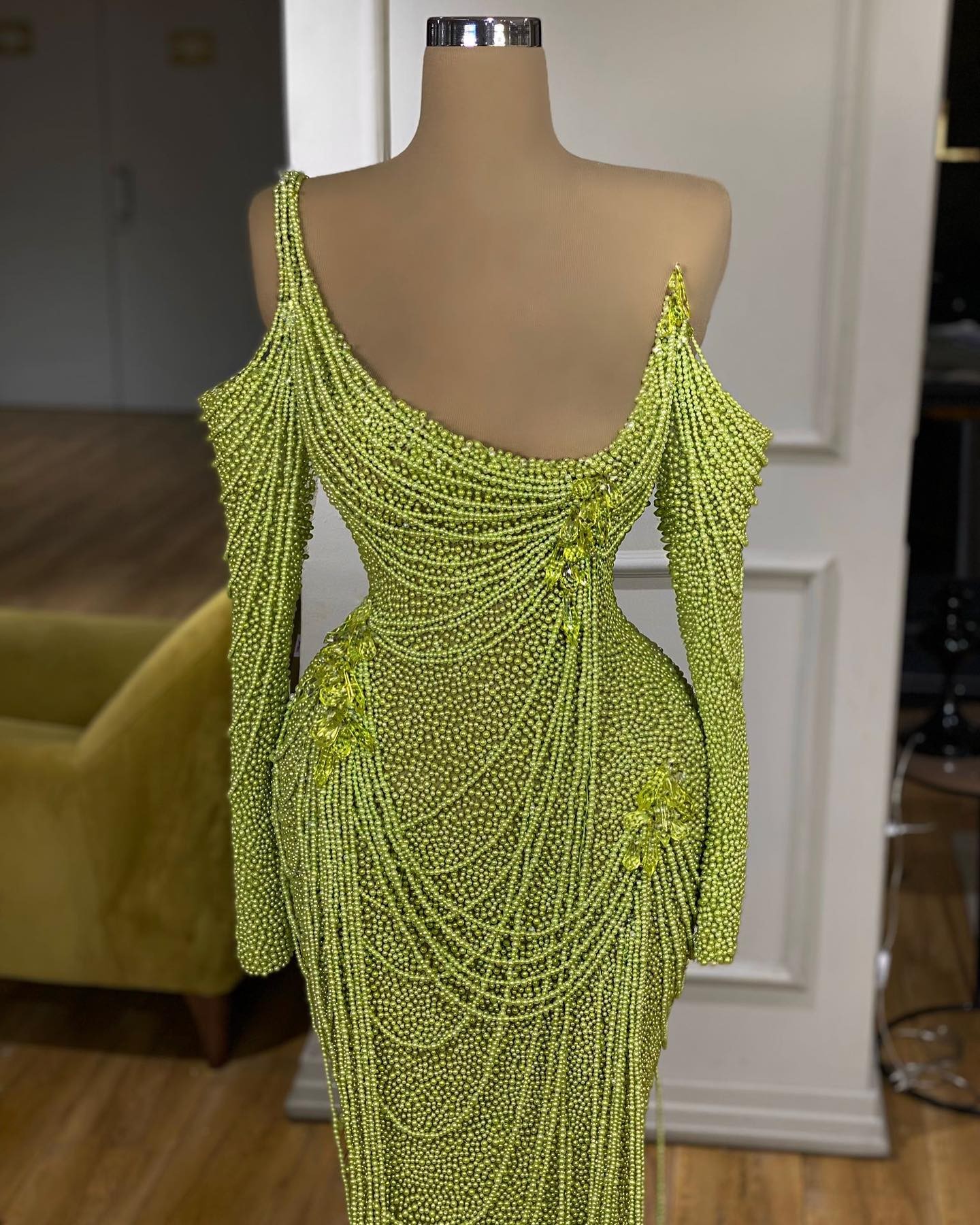 Couture Evening Dress Tailoring Full Beading Long Sleeve Prom Gowns Custom Made Special Occasion Dresses