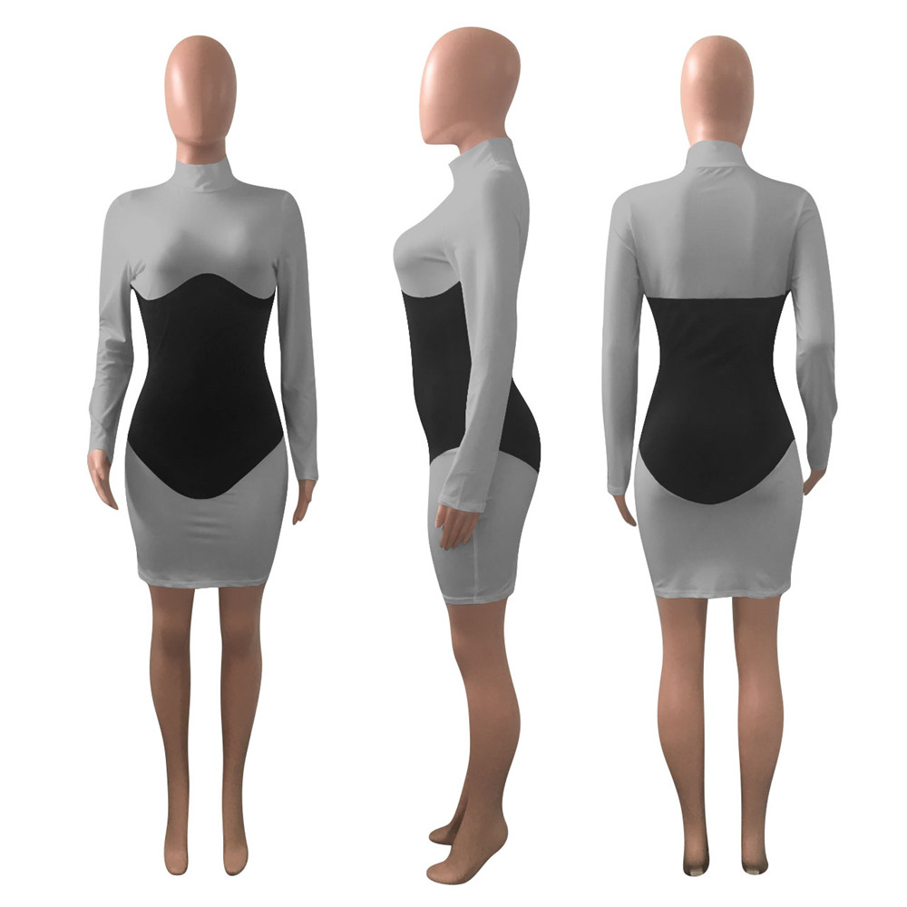 Autumn Dresses Women Fall Winter Long Sleeve Dress Plus Size 2XL Casual Patchwork Skirts Sexy Skinny Bodycon Dress Party Wear Streetwear