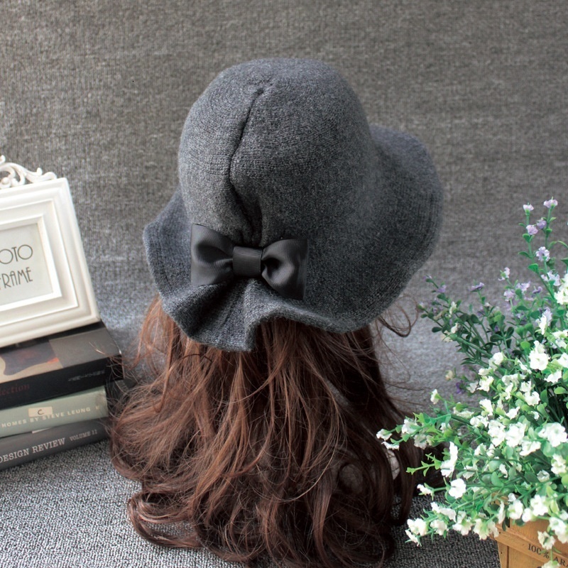 Wide Brim Hats Bucket Vintage Wool Ladies Bowler Fashion Bows Basin Fisherman Woman Winter Black Coffee Dark Camel 230105