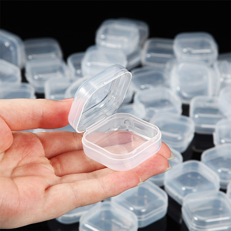 Jewelry Stand 60Pcs Mini Storage Box Transparent Square Plastic Earrings Packaging Small Organizer 230105
