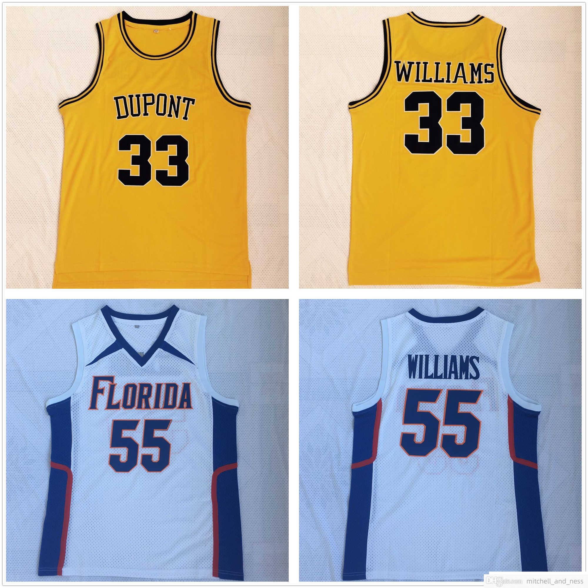 Stitched Mens NCAA College Basketball Jerseys White Chocolate Jason 55 Williams Jersey DuPont High School Yellow 33 Shirts S-2XL