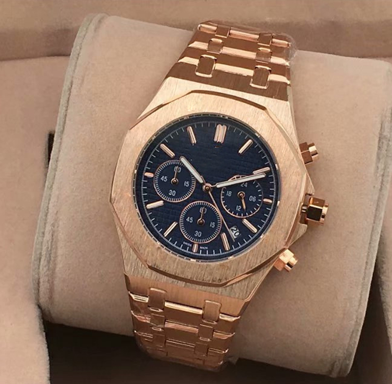 Mens Watch All Dials Working Automatic Date Men Watches Luxury Fashion Mens Full Steel Band Quartz Movement Clock Gold Silver Leisure
