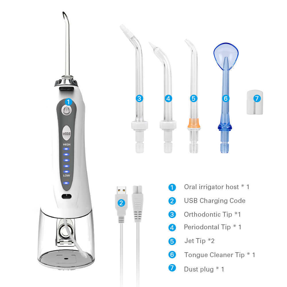 Oral Irrigators Other Hygiene AZDENT Portable Irrigator with Travel Case Bag HF-9 USB Charger Water Dental Flosser Irrigation Tooth Pick Floss 240ml 2