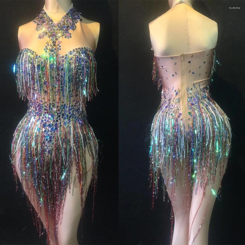 Stage Wear Glitter Multicolor Rhinestones Sleeveless Halter Women Bodysuits Colored Fringes Tight Stretch Jumpsuits Nightclub Romper, Multi
Stage Wear Glitter Multicolor Rhinestones Sleeveless Halter Women Bodysuits Colored Fringes Tight Stretch Jumpsuits Nightclub Romper, Multi