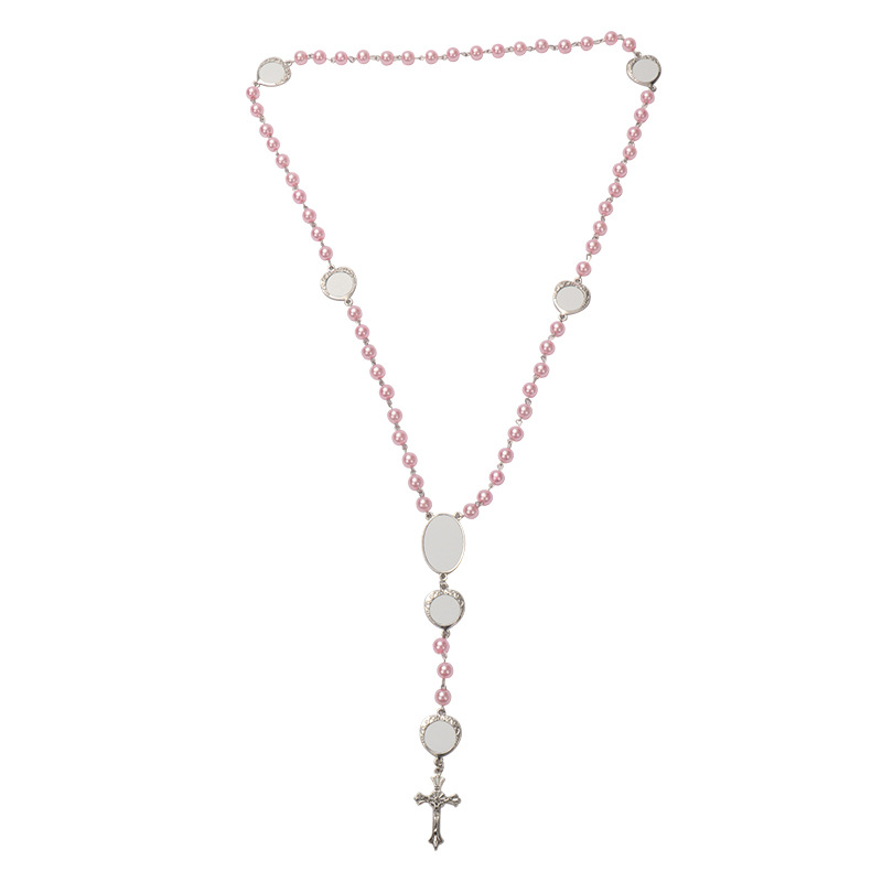 4 colors Sublimation necklace Heat Transfer Pendant Rosary bead Necklace Cross Jesus Metal Pendants for DIY