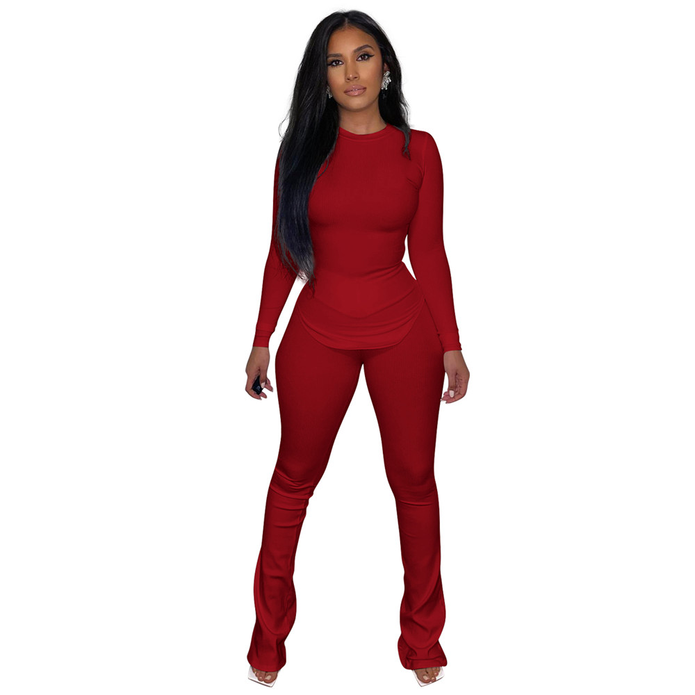 Fall Winter Outfits Women Ribbed Tracksuits Long Sleeve Pullover Shirt Top and Pants Two Piece Sets Outwork Outfits Casual Sports suits Sporswear 8534