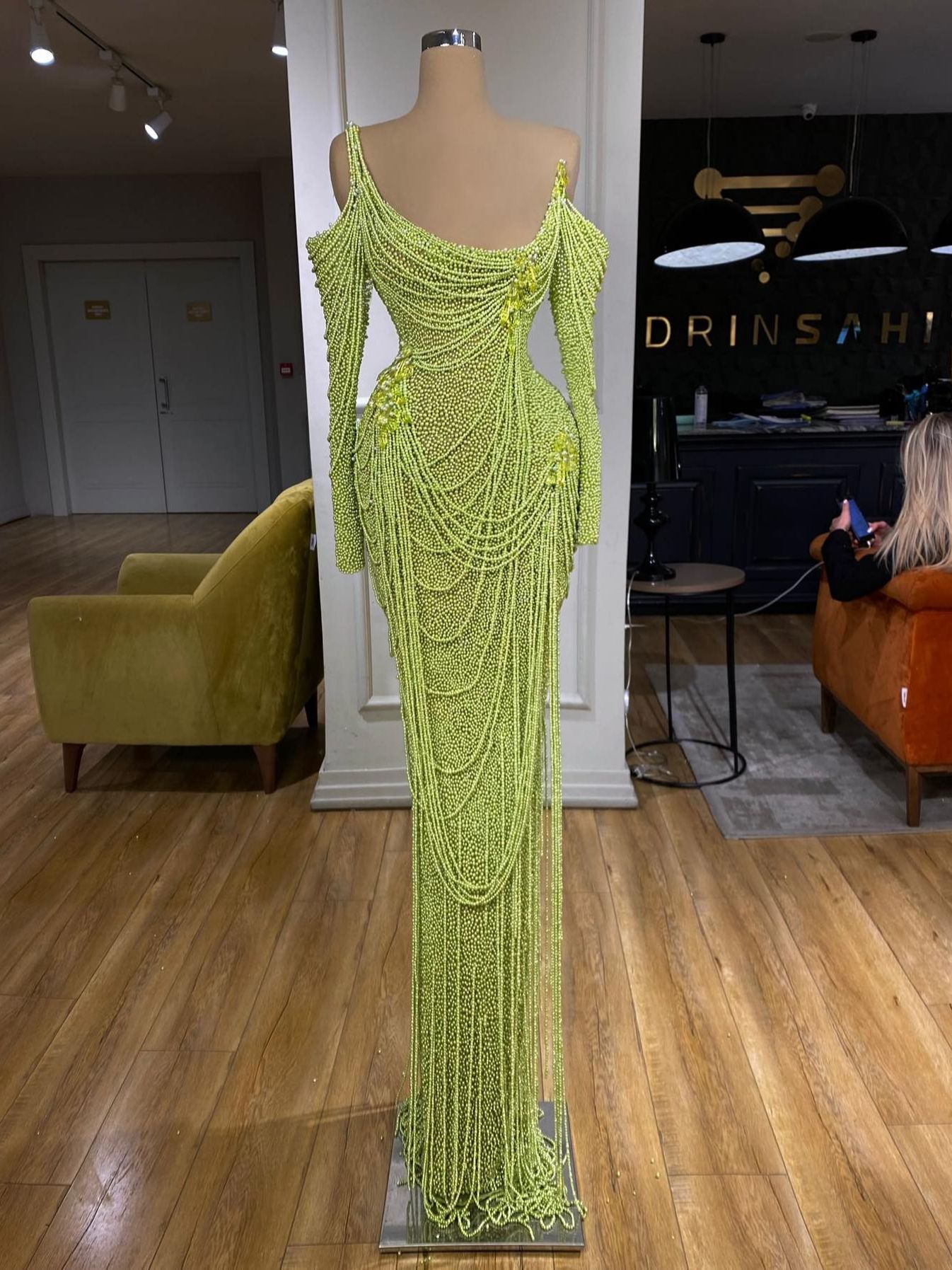 Couture Evening Dress Tailoring Full Beading Long Sleeve Prom Gowns Custom Made Special Occasion Dresses