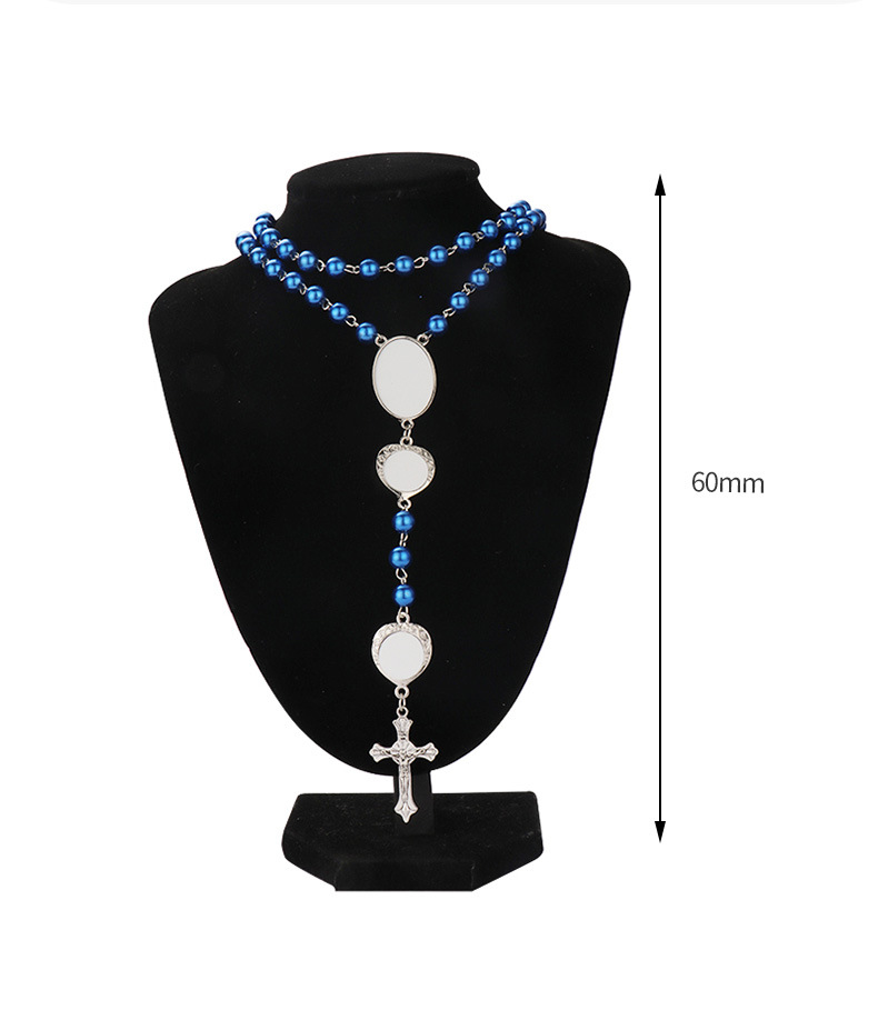 4 colors Sublimation necklace Heat Transfer Pendant Rosary bead Necklace Cross Jesus Metal Pendants for DIY