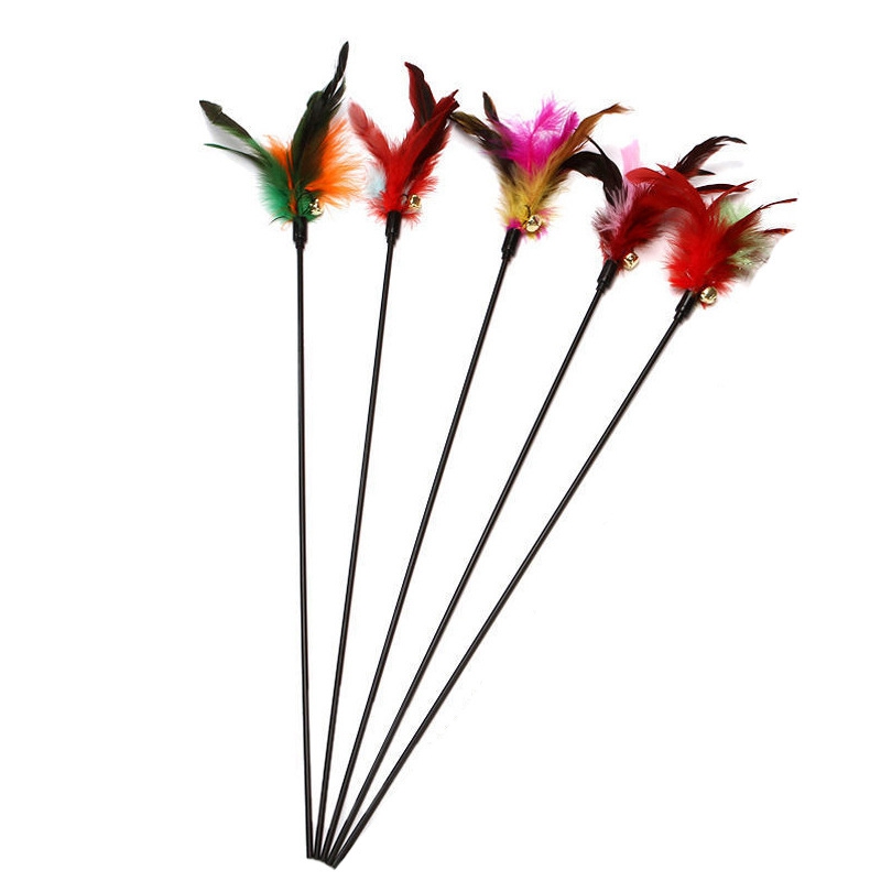 Cat Toys Feather Kitten Teaser Turkey Feathers Interactive Stick Toy Wire Chaser Wand Random Color