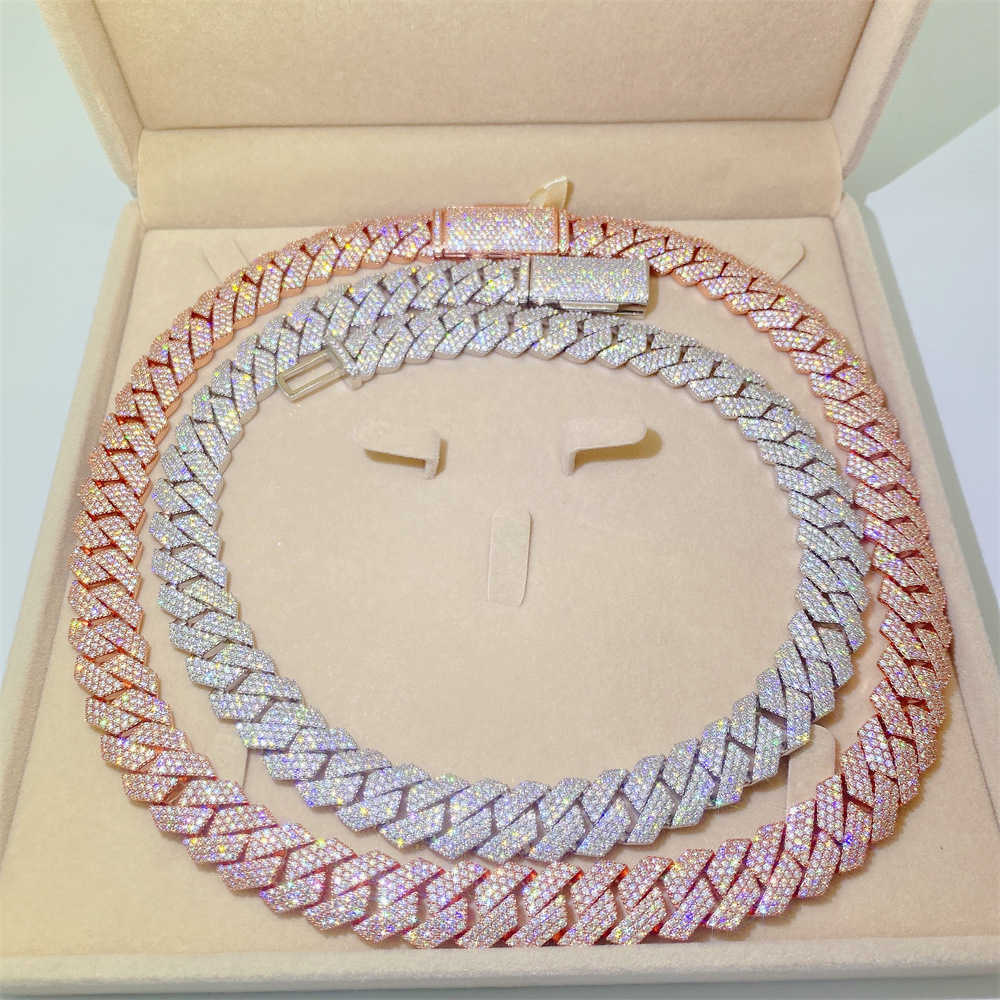 Hot Selling Necklace Accessories S925 Silver Diamond Moissanite Cuban Chain 15mm Moissanite Cuban Link Chain