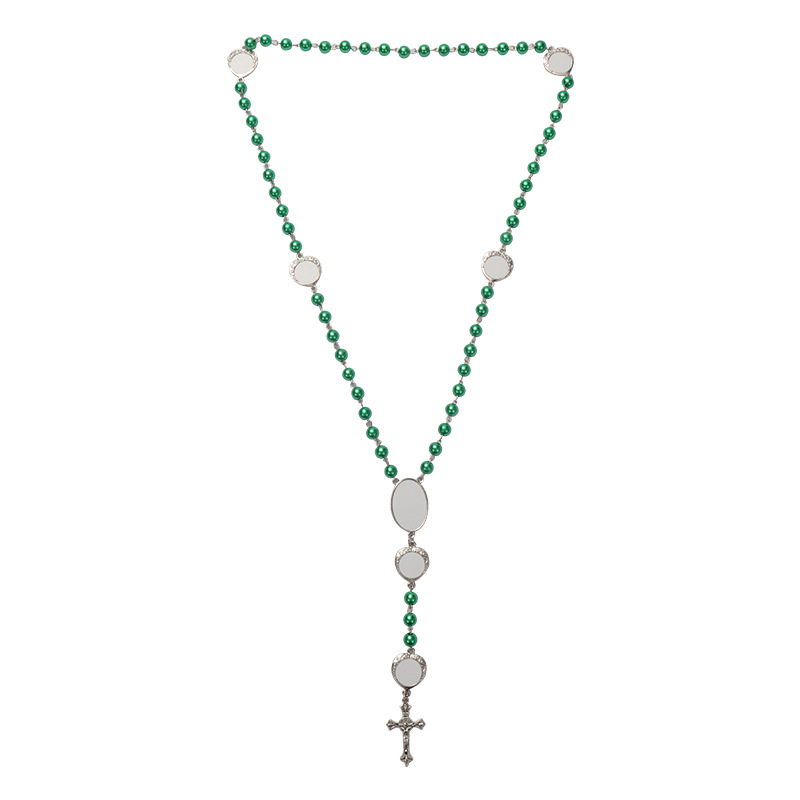 4 colors Sublimation necklace Heat Transfer Pendant Rosary bead Necklace Cross Jesus Metal Pendants for DIY