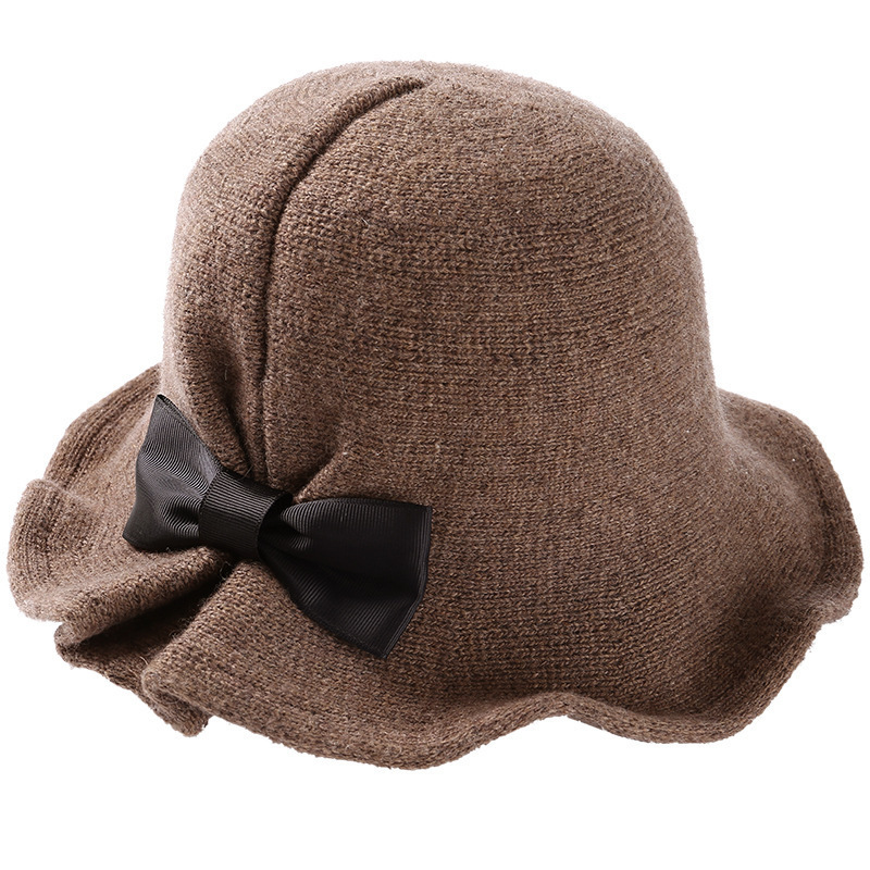 Wide Brim Hats Bucket Vintage Wool Ladies Bowler Fashion Bows Basin Fisherman Woman Winter Black Coffee Dark Camel 230105