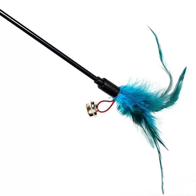 Cat Toys Feather Kitten Teaser Turkey Feathers Interactive Stick Toy Wire Chaser Wand Random Color