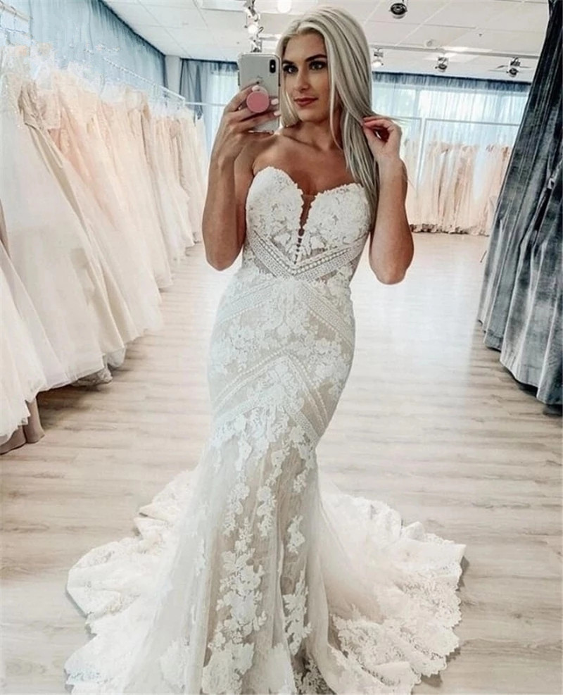 Boho beach Mermaid Wedding Dresses 2023 retro crochet Lace Appliques Detachable Sleeves Bohemian Bridal Gowns Vestido Novia Sirena