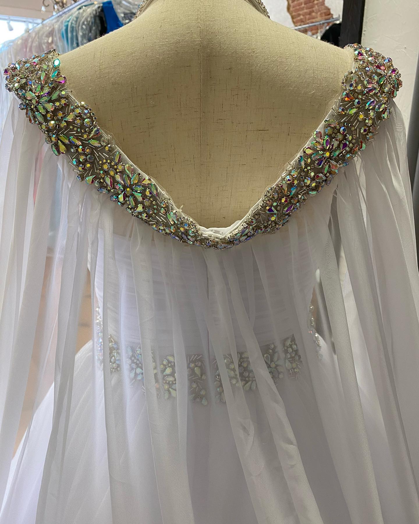 Periwinkle Girl Pageant Dress 2023 Off-Shoulder Cape Crystals Chiffon Little Kid Birthday Formal Party Gown Infant Toddler Teens Preteen Tiny Young Ju