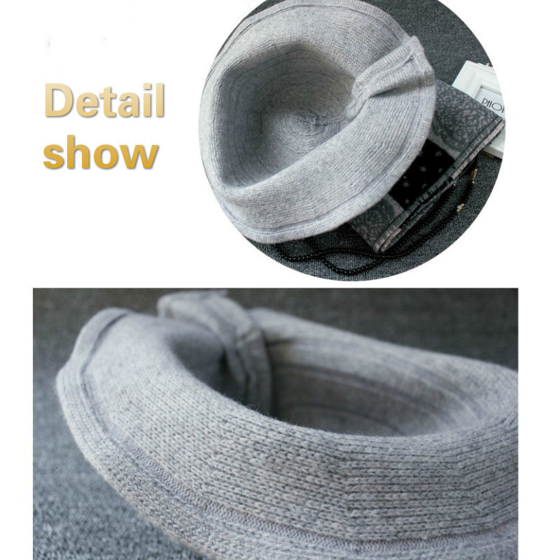 Wide Brim Hats Bucket Vintage Wool Ladies Bowler Fashion Bows Basin Fisherman Woman Winter Black Coffee Dark Camel 230105