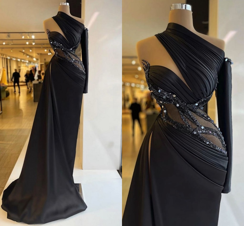 Elegant Black Mermaid Evening Dresses One Shoulder Beaded Sequined High Side Split Floor Length Formal Evening Party Dress Prom Birthday Pageant Celebrity Gowns
Elegant Black Mermaid Evening Dresses One Shoulder Beaded Sequined High Side Split Floor Length Formal Evening Party Dress Prom Birthday Pageant Celebrity Gowns