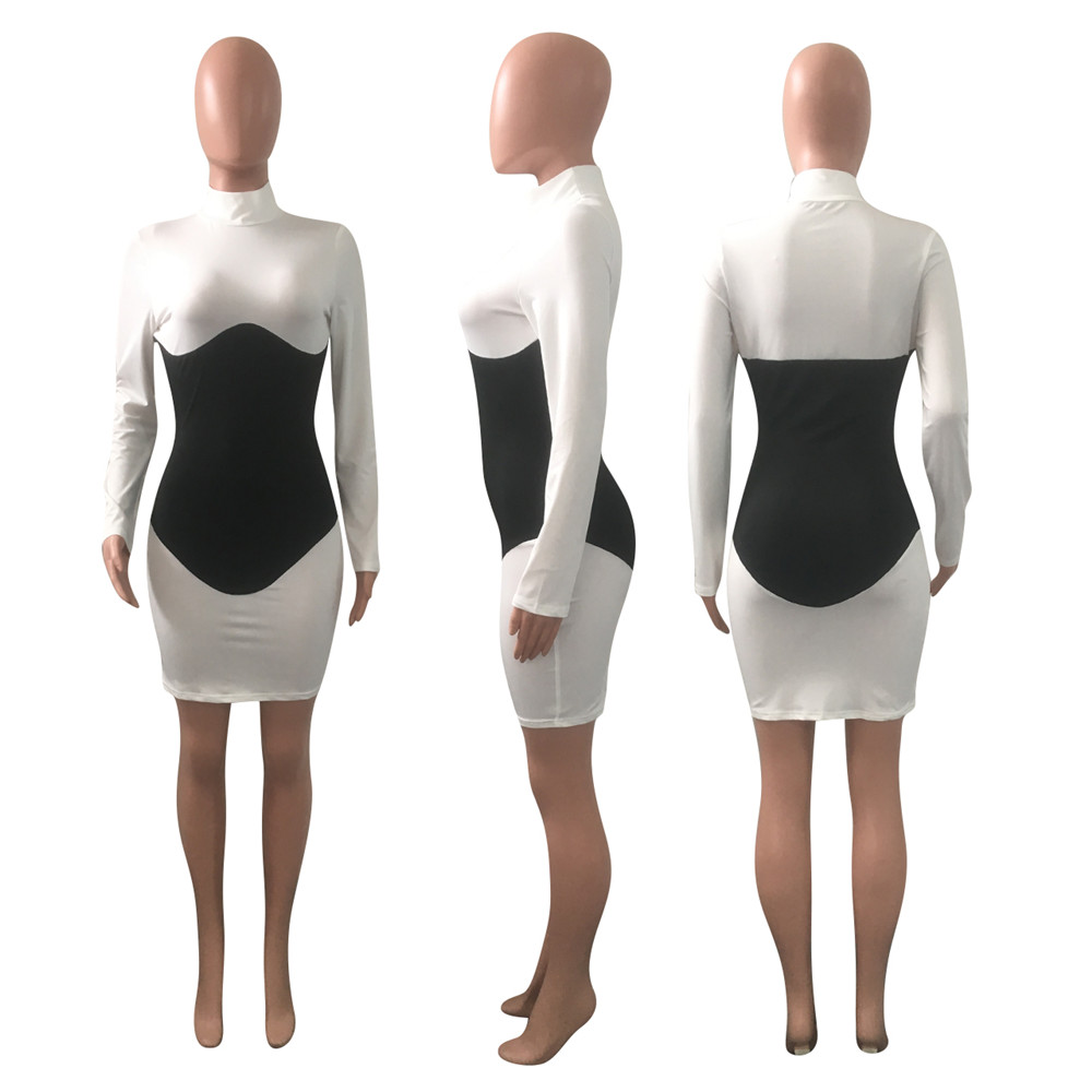 Autumn Dresses Women Fall Winter Long Sleeve Dress Plus Size 2XL Casual Patchwork Skirts Sexy Skinny Bodycon Dress Party Wear Streetwear