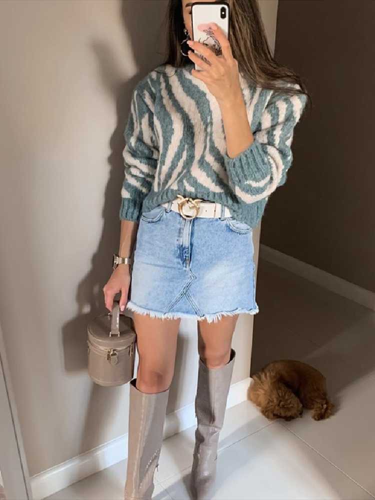 Womens Sweaters Woman Casual Blue Green Loose Leopard 2024 Spring Vinatge Female Oversized Long Sleeve Pullover Girls Soft Warm SweaterWome