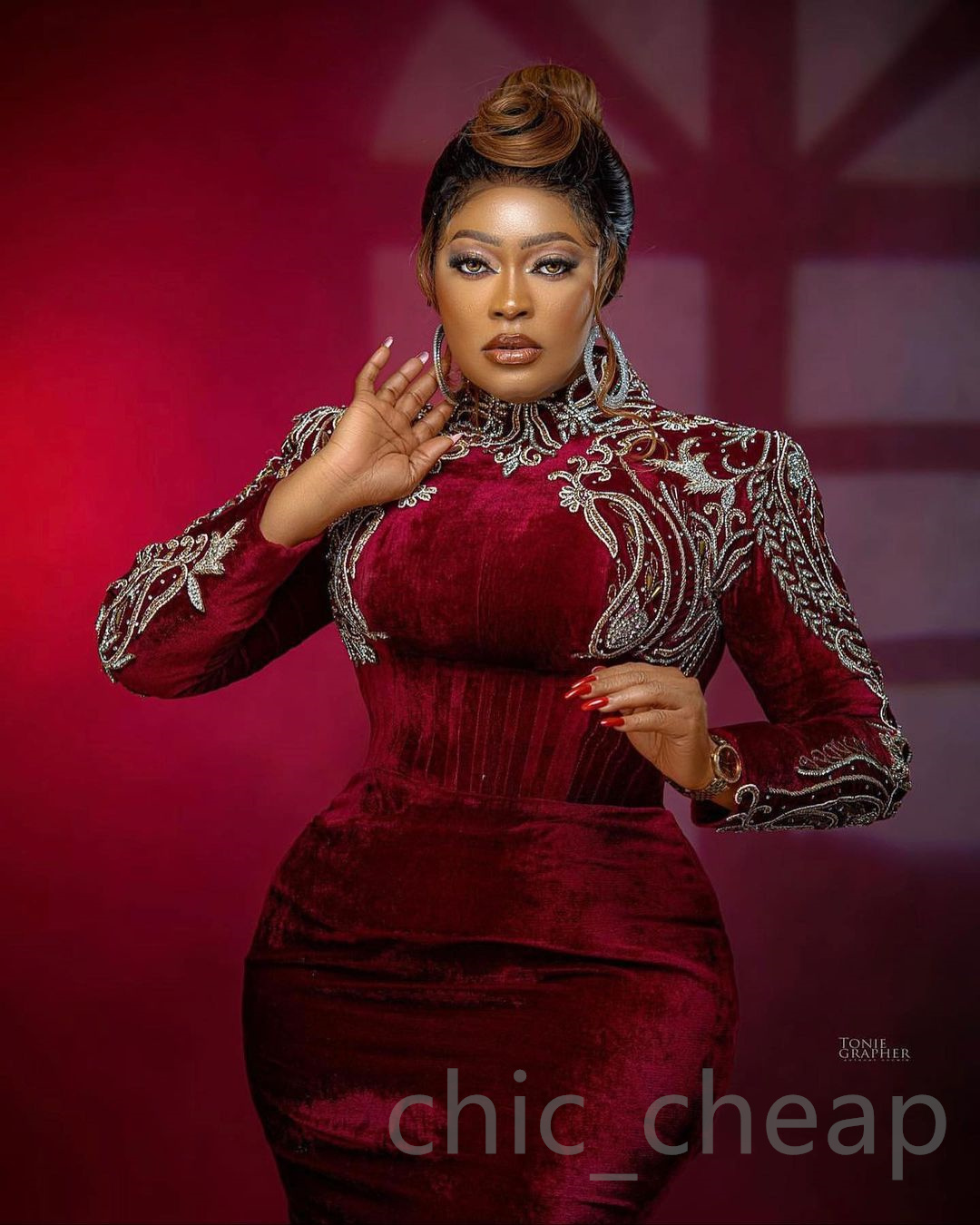 2023 Arabic Aso Ebi Burgundy Mermaid Prom Dresses Lace Velvet Evening Formal Party Second Reception Birthday Engagement Bridesmaid Gowns Dress ZJ432