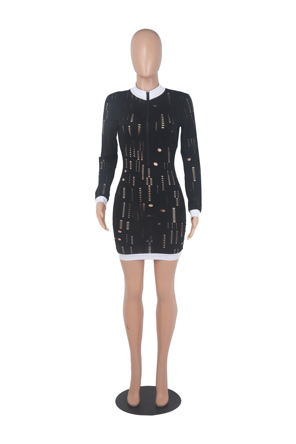 Fall Winter Dresses Women Long Sleeve Hollow out Dress Autumn Clothes Plus Size 2XL Casual Mini Skirts Skinny Bodycon Dress Party Wear Streetwear 8514