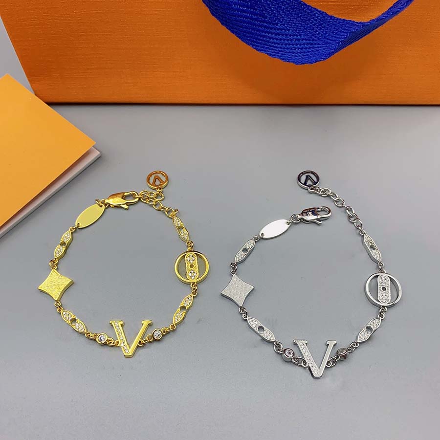 Elegant Bracelet Fashion Bangle Man Woman Stone Chain Wedding Bracelets Special Letter Design Jewelry Silver Gold Option with BOX