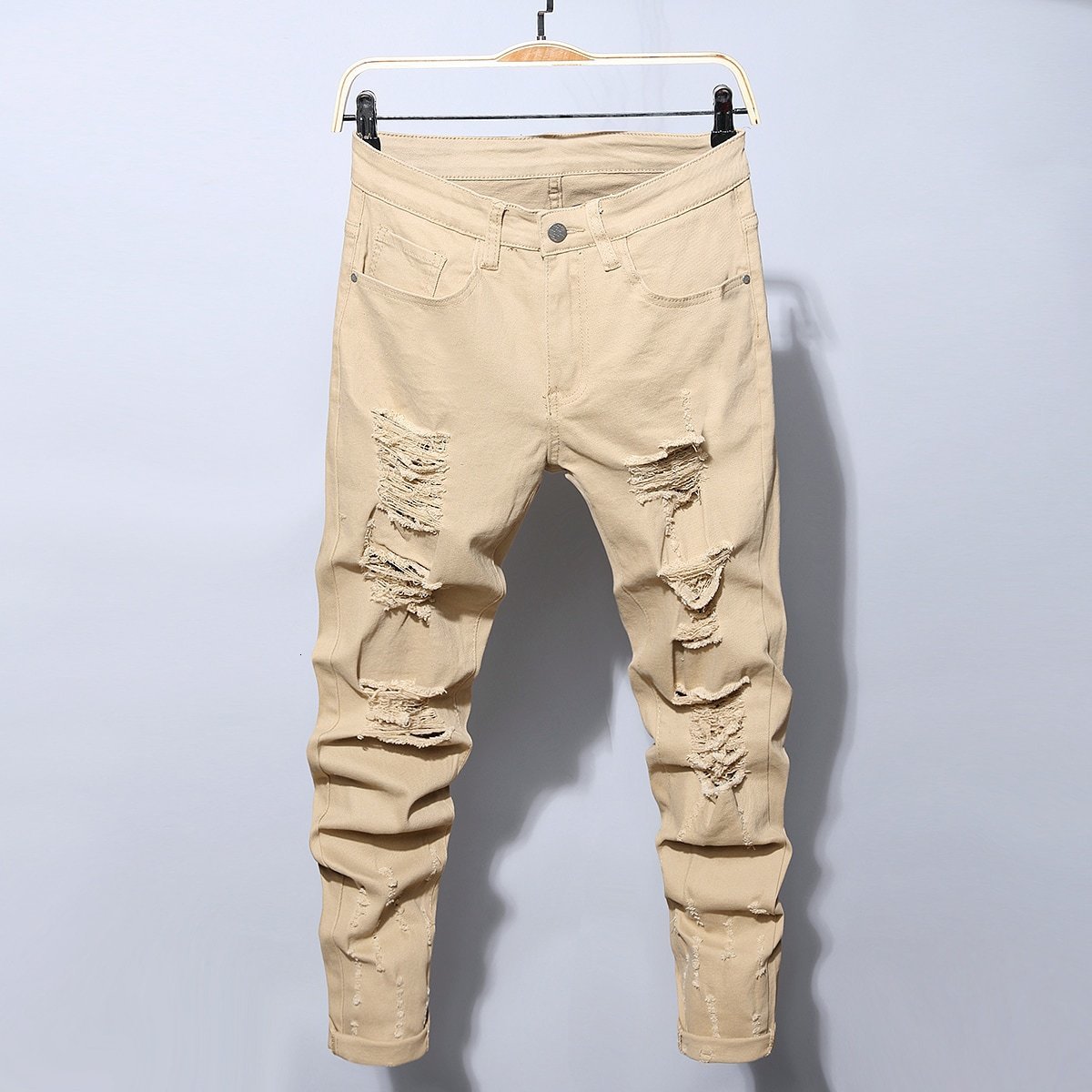 Men's Jeans Fashion Street Style Ripped Skinny Men Vintage wash Solid Denim Trouser Mens Casual Slim fit pencil denim Pants 230106, Beige
Men's Jeans Fashion Street Style Ripped Skinny Men Vintage wash Solid Denim Trouser Mens Casual Slim fit pencil denim Pants 230106, Beige