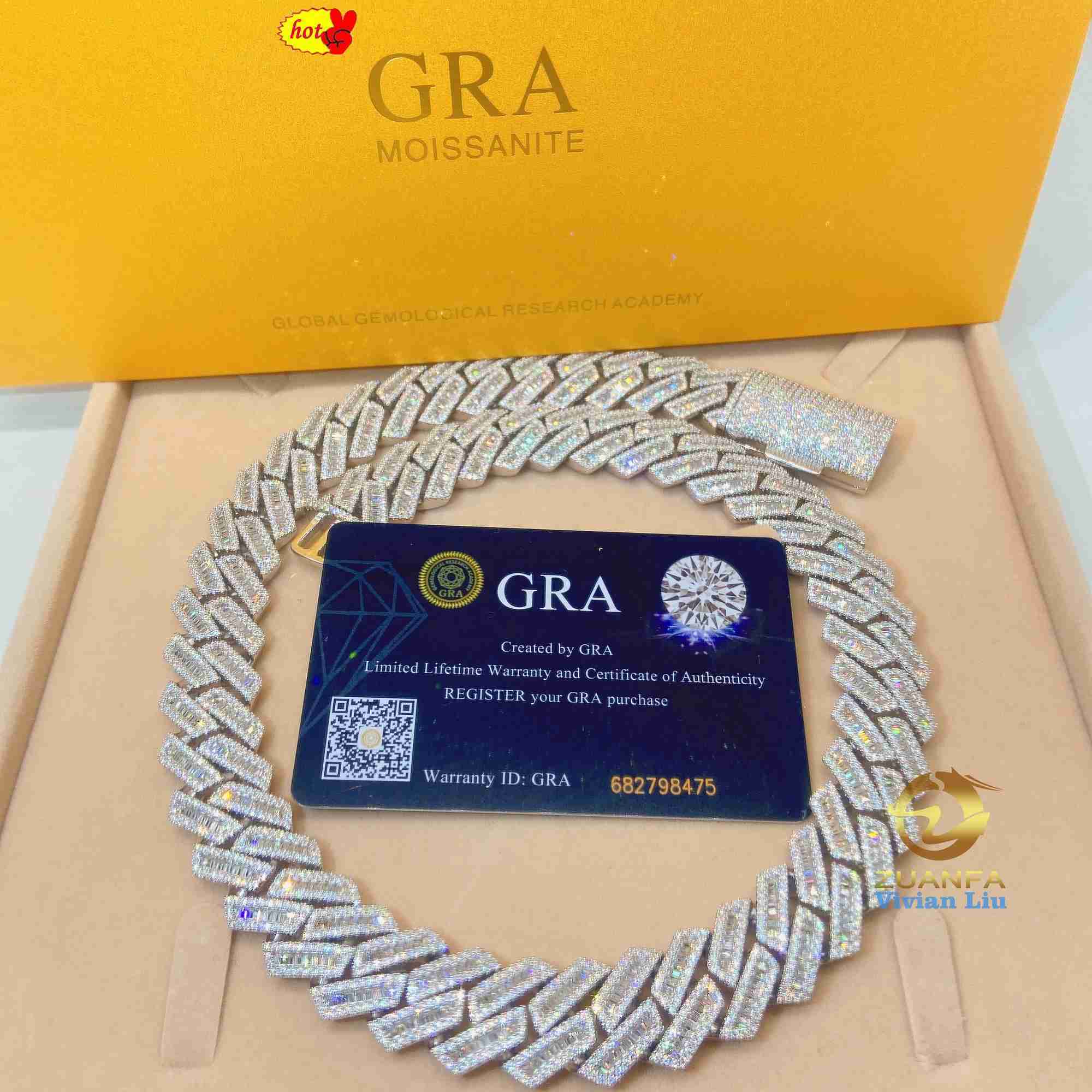 15mm 18mm 19mm Hip Hop Fine Jewelry Baguette Dia Men Necklace Sterling Sier Fully Vvs Moissanite Cuban Link Chain5344488