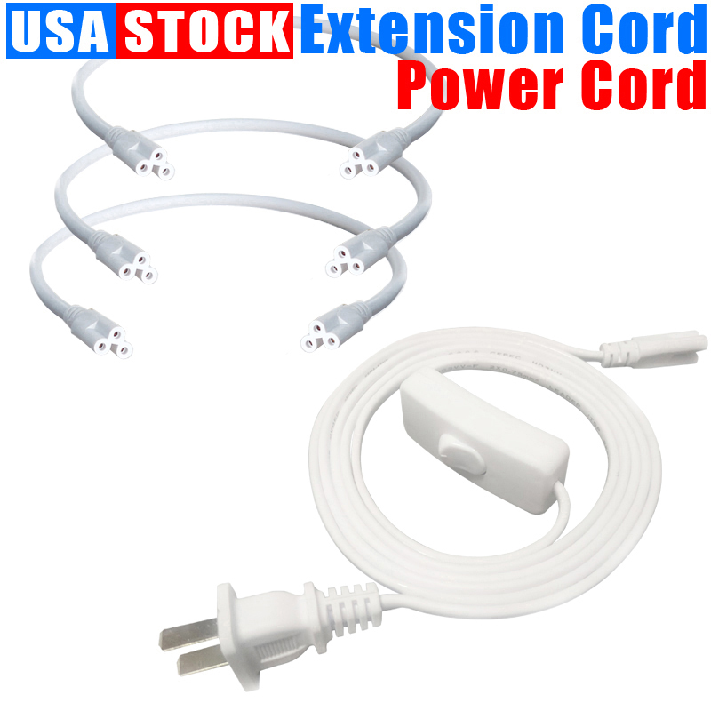 T8/T5 Integrated LED Tube Light Switch Fixture AC Power Cords Cable with 3 Prong US Plug for Garage Workshop Warehouse Commercial Lighting 6.6FT 100 P