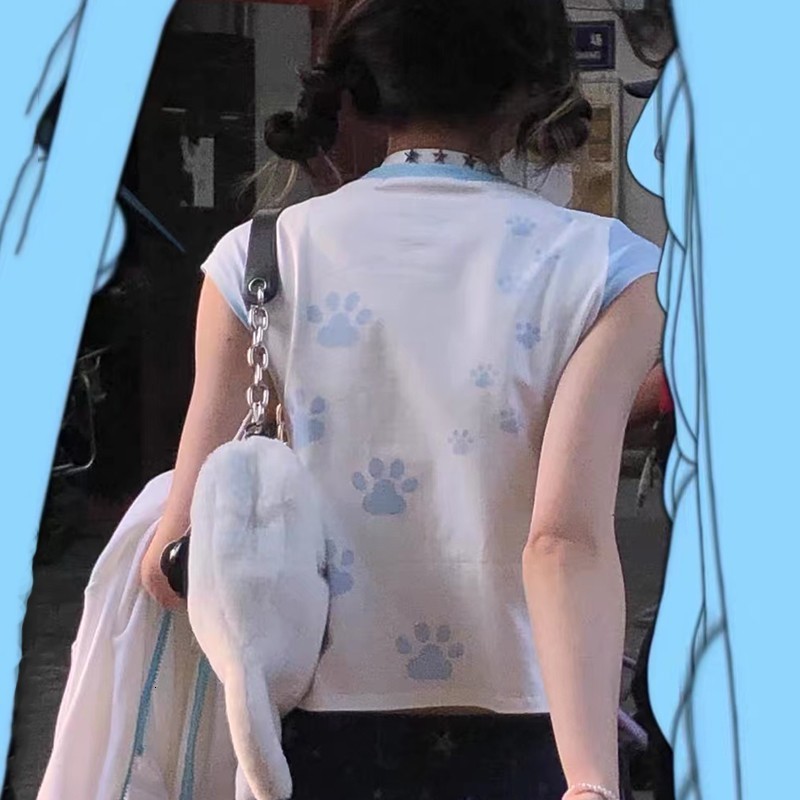 Women s T Shirt Karrram Y2k Aesthetics Tops Japanese Harajuku T shirt 2000s Kawaii Cat Print Short Sleeve Tee Shirts Fairycore Patchwork Tshirt 230106