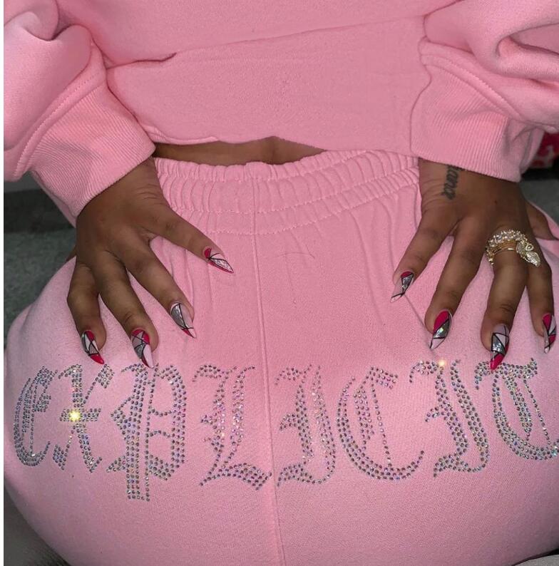 Diamonds Letter Print Tracksuits Sweatshirts Tops and Pants Two Piece Suit Women Trousers Casual Sportwear Runing Matching Set