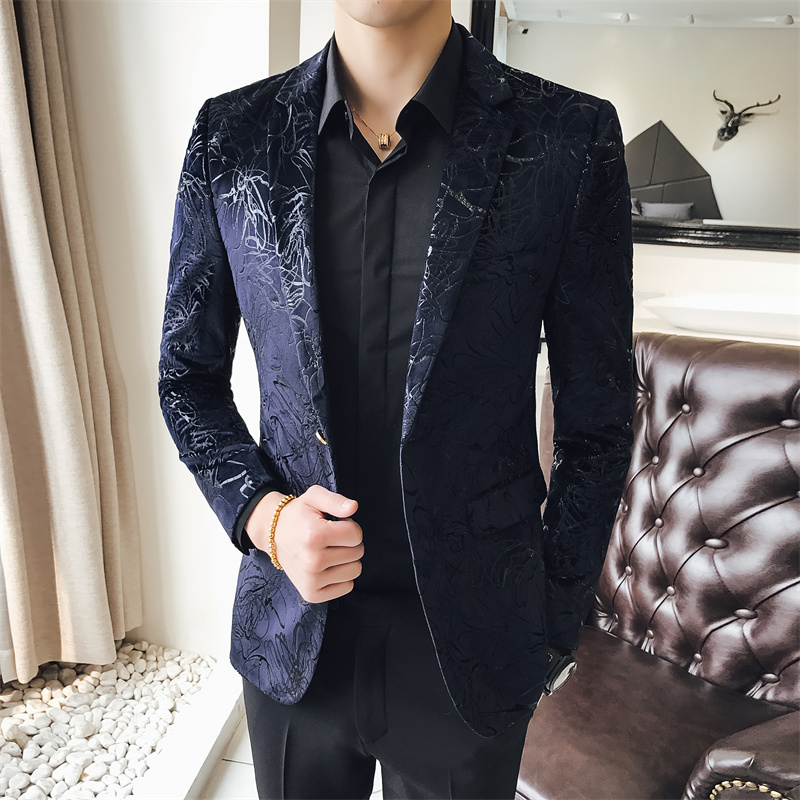 2022 spring new mens printed old suit trendy handsome small suit korean version of the slim night show plus size coat, Black
2022 spring new mens printed old suit trendy handsome small suit korean version of the slim night show plus size coat, Black