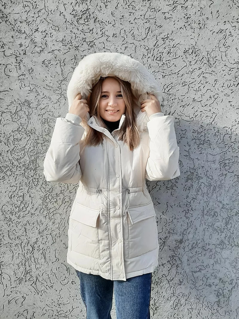 Women's Down Parkas IN Cotton Padded Fur Parka Big Collar Winter Jacket Women Thick Warm Female Outerwear 230107