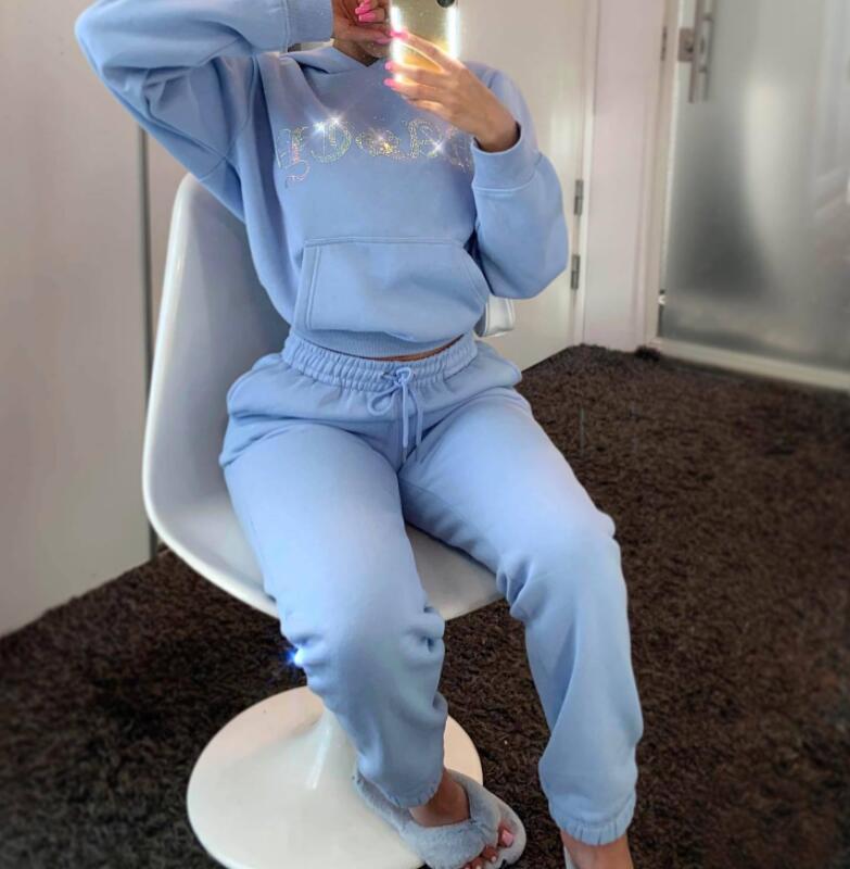 Diamonds Letter Print Tracksuits Sweatshirts Tops and Pants Two Piece Suit Women Trousers Casual Sportwear Runing Matching Set