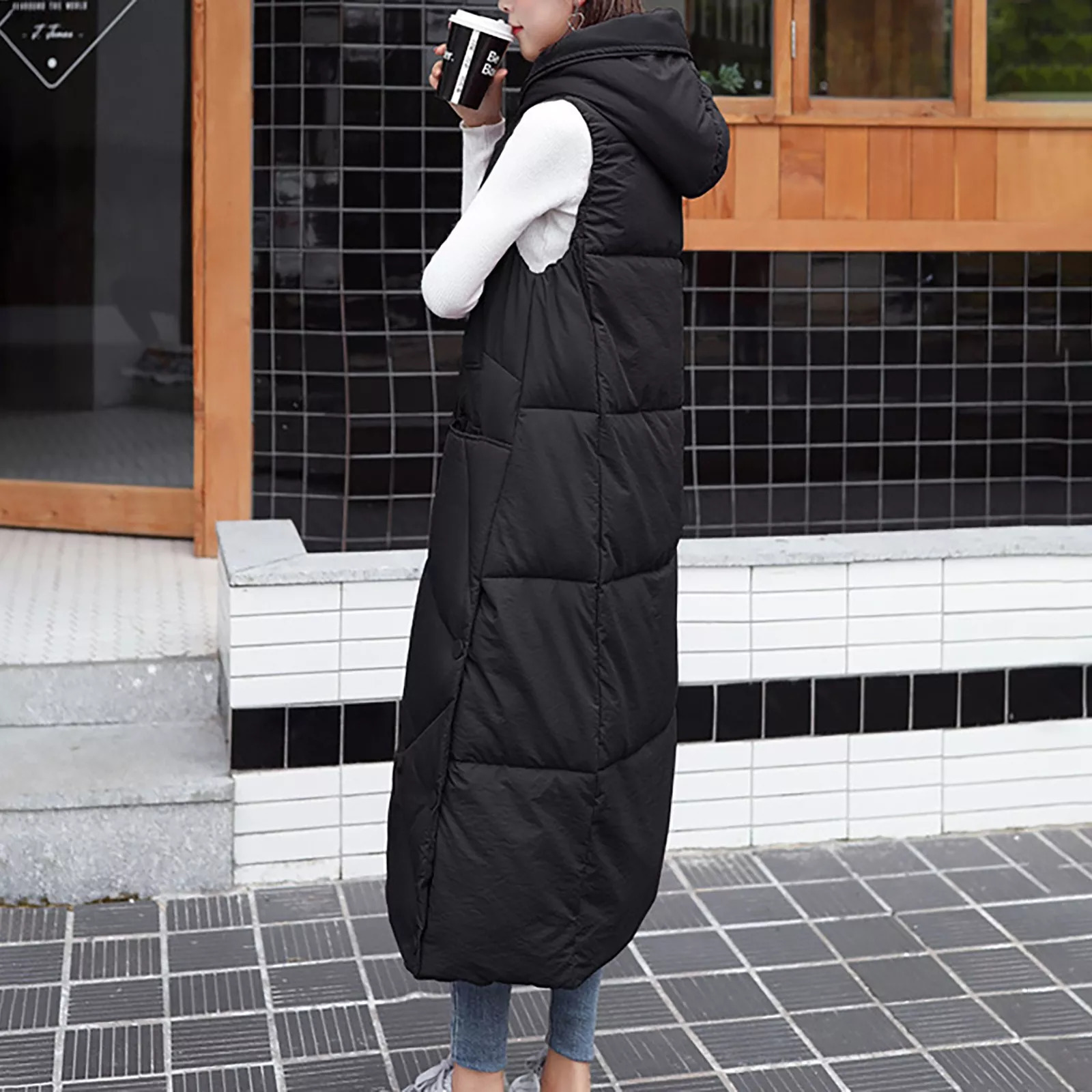 Women's Down Parkas IN Womens Cotton Padded Jacket With Hood Pure Color Vest Coat For Lady Autumn Winter Tops Waistcoat Clothing Veste 230107