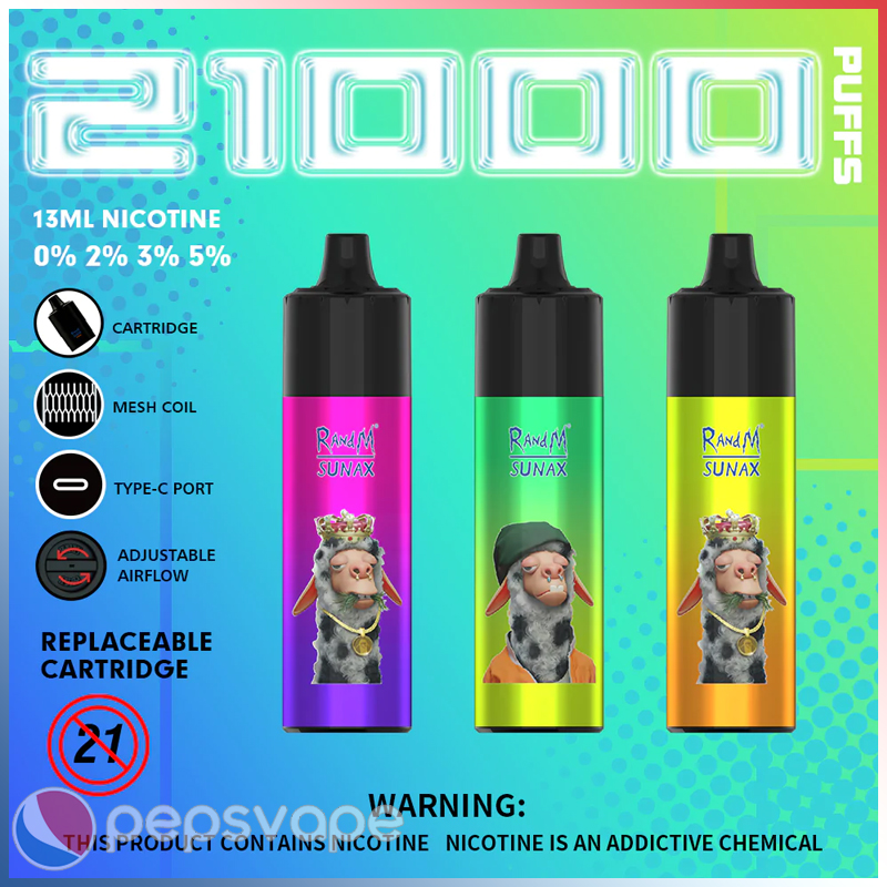 RandM Sunax 21000 Puffs Orignal Disposable Vape Pen E Cigarette One Battery 3 Replaceable Cartridges 3x 7000 Puff E Cigarettes 850mAh Rechargeable
RandM Sunax 21000 Puffs Orignal Disposable Vape Pen E Cigarette One Battery 3 Replaceable Cartridges 3x 7000 Puff E Cigarettes 850mAh Rechargeable