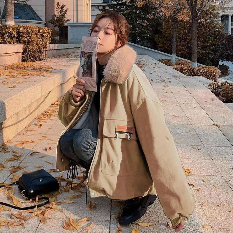 Women s Down Parkas Lucyever Korean Thick Fleece Women Winter Jacket Fashion Loose Warm Plush Female Elegant Lapel Zipper Pocket Velvet Coat 230106